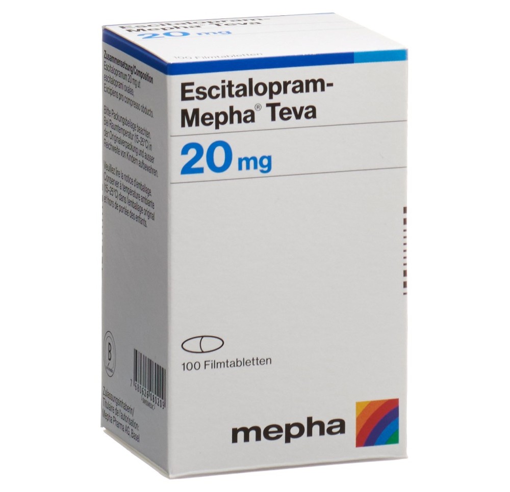 ESCITALOPRAM Mepha Teva cpr pell 20 mg bte 100 pce ESCITALOPRAM Mepha Teva cpr pell 20 mg bte 100 pce