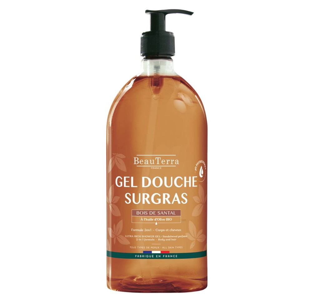 BEAUTERRA gel douche surgras bois santal 1000 ml