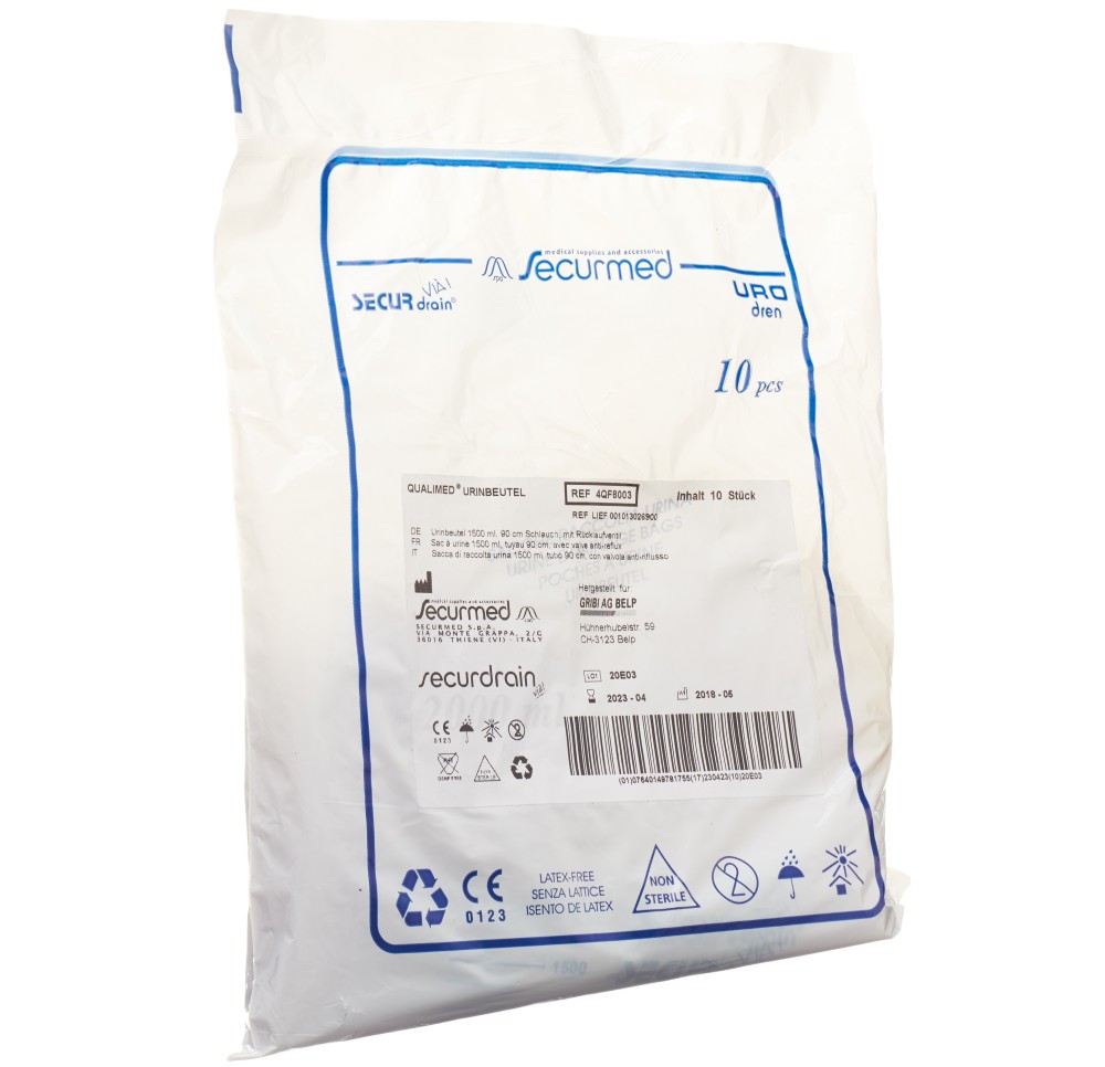 QUALIMED sac à urine 1.5l 90cm av ant-ref 10 pce