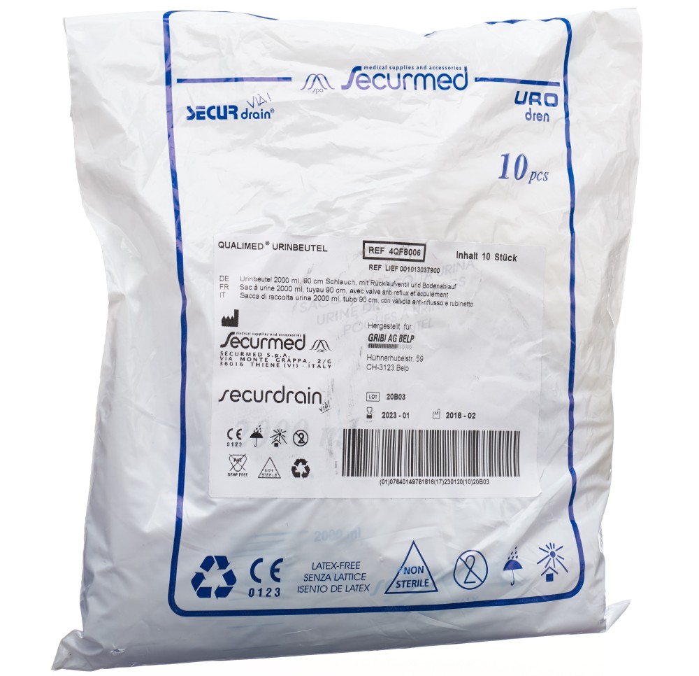 QUALIMED sac à urine 2l 90cm av ant-ref éc 10 pce