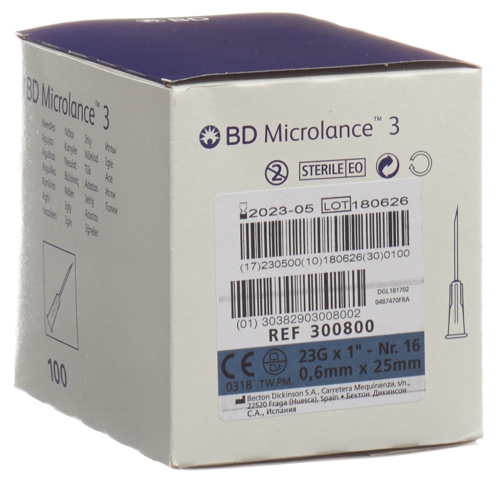 BD MICROLANCE 3 aiguilles 0.60x25mm bleu 100 pce