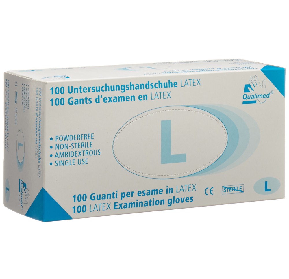 QUALIMED gants examen latex L non poud 100 pce