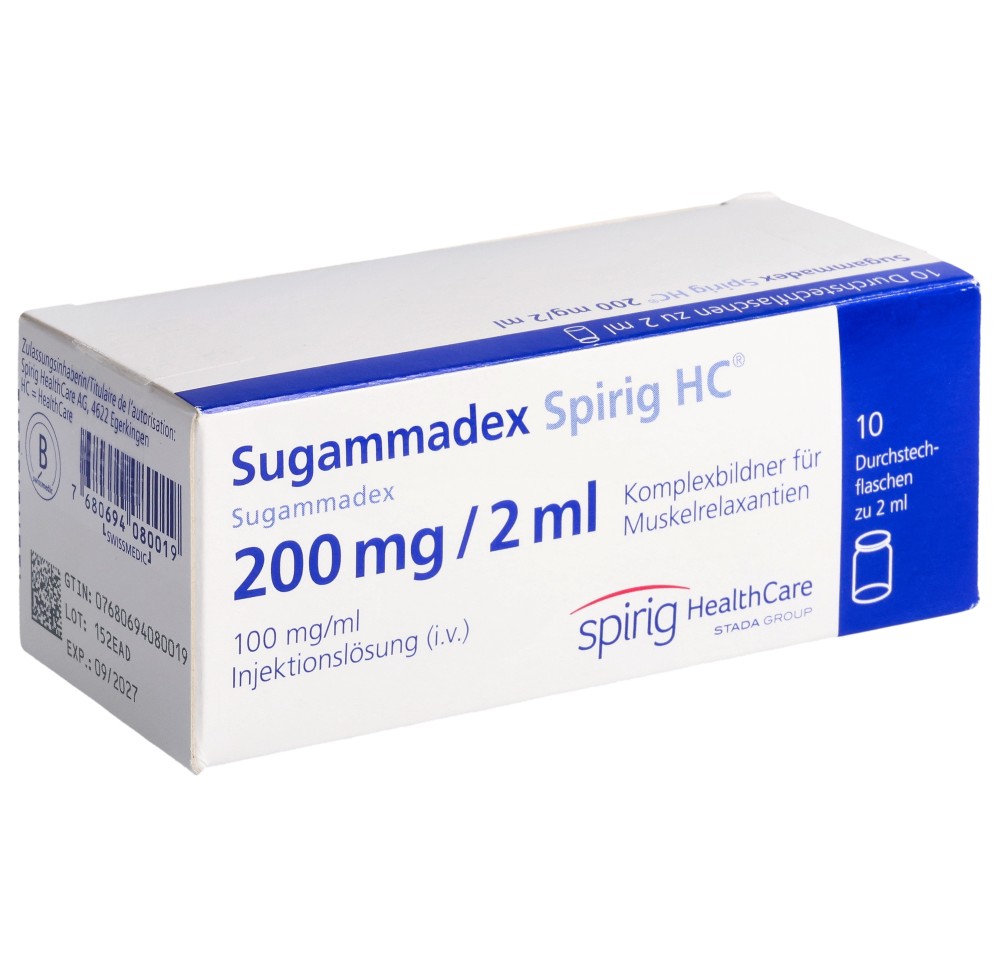 SUGAMMADEX Spirig HC 200 mg/2ml flac 10 pce SUGAMMADEX Spirig HC 200 mg/2ml flac 10 pce