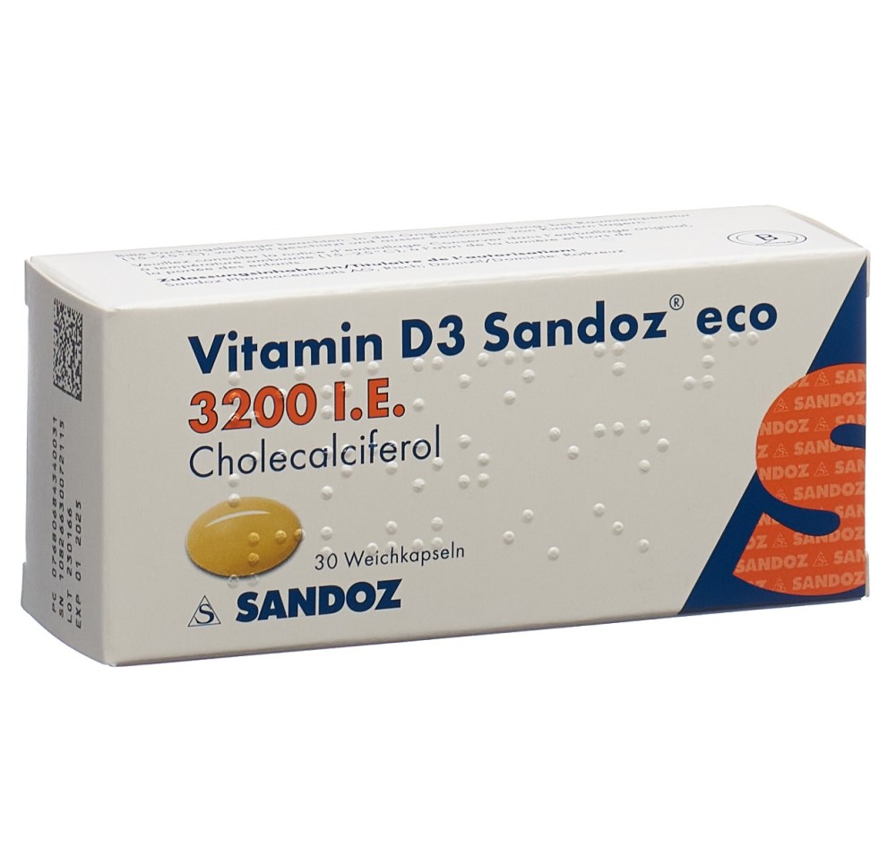 VITAMINE D3 Sandoz eco caps moll 3200 UI 30 pce VITAMINE D3 Sandoz eco caps moll 3200 UI 30 pce