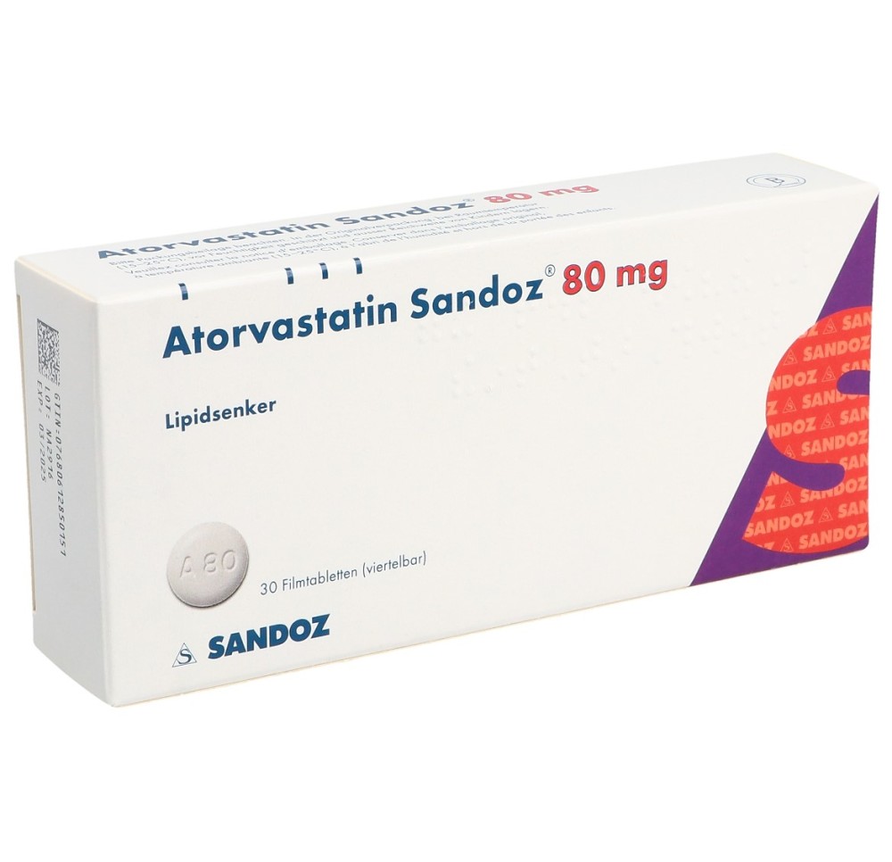 ATORVASTATINE Sandoz cpr pell 80 mg 30 pce ATORVASTATINE Sandoz cpr pell 80 mg 30 pce