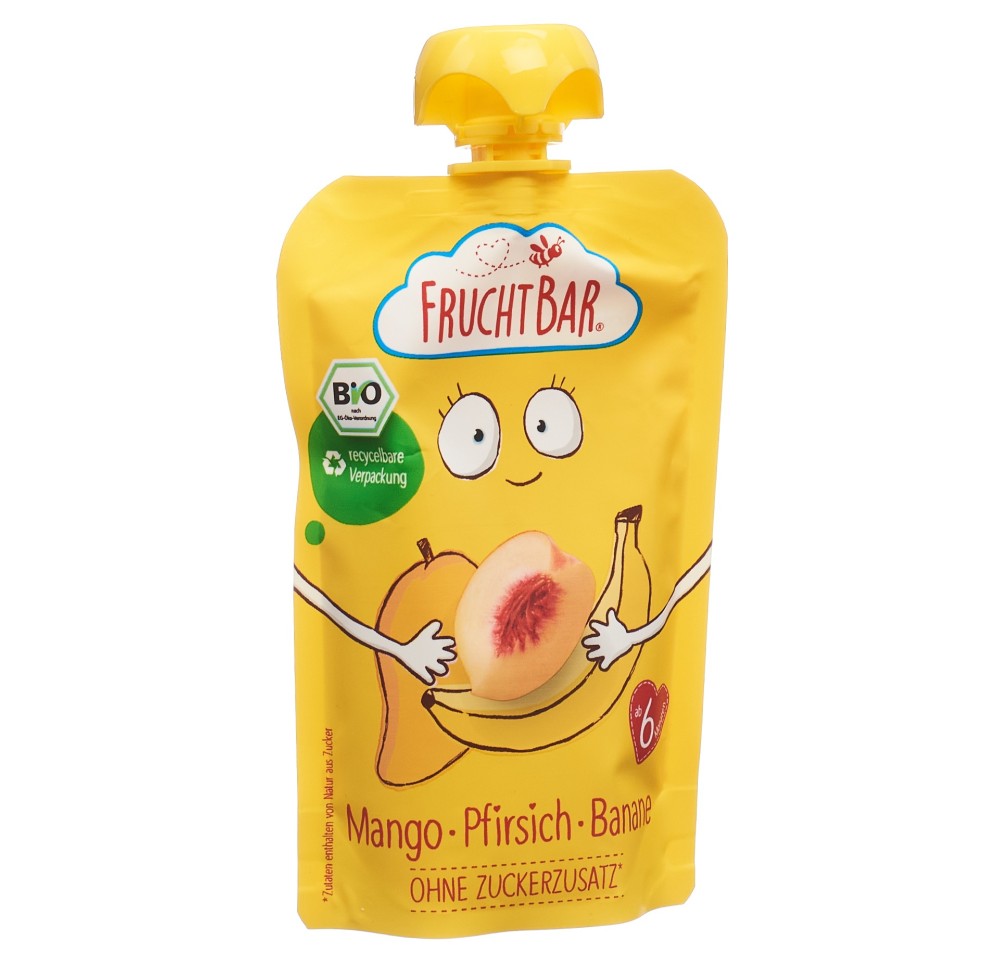 FRUCHTBAR purée fruits bio man pêche bana n 100 g FRUCHTBAR purée fruits bio man pêche bana n 100 g