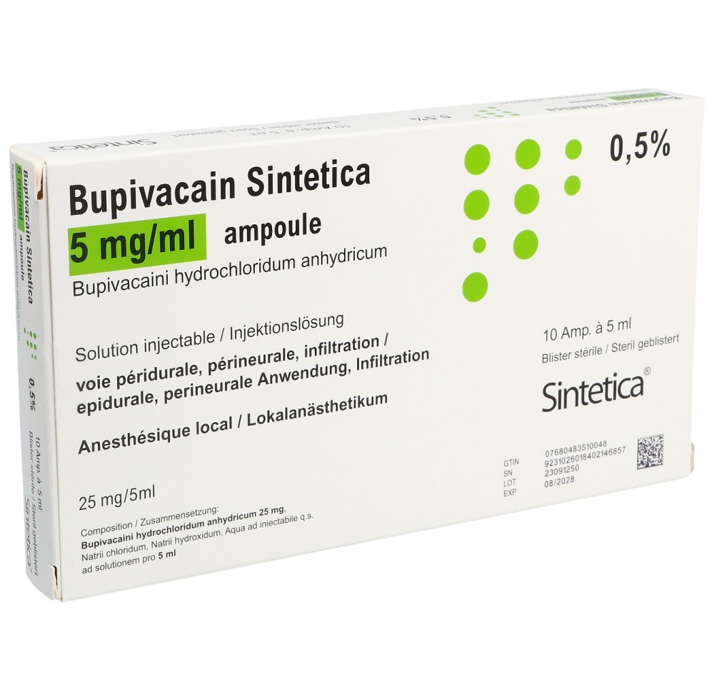BUPIVACAIN Sintetica 25 mg/5ml amp bli sté 10 pce