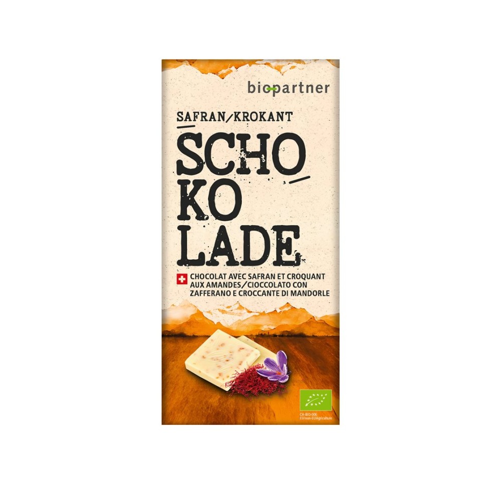 BIO PARTNER chocolat blanc croquant de safran 75 g BIO PARTNER chocolat blanc croquant de safran 75 g