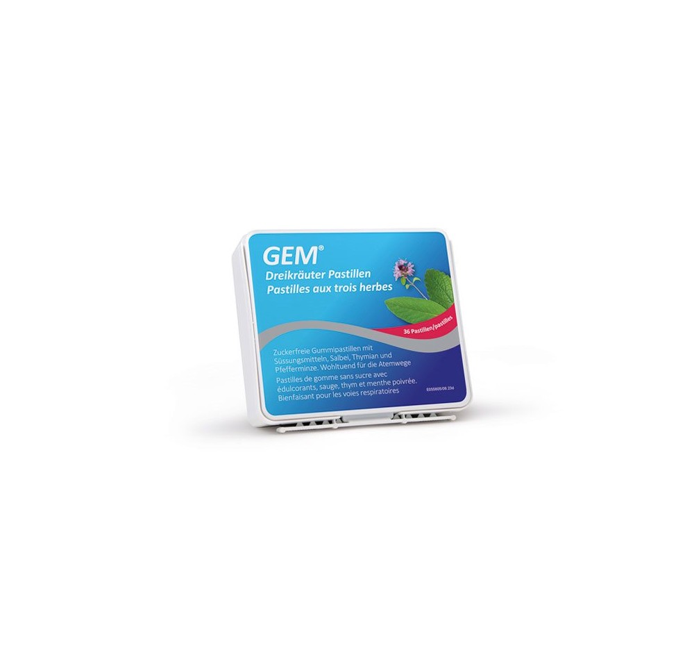 GEM pastilles aux trois herbes s sucre bte 36 pce