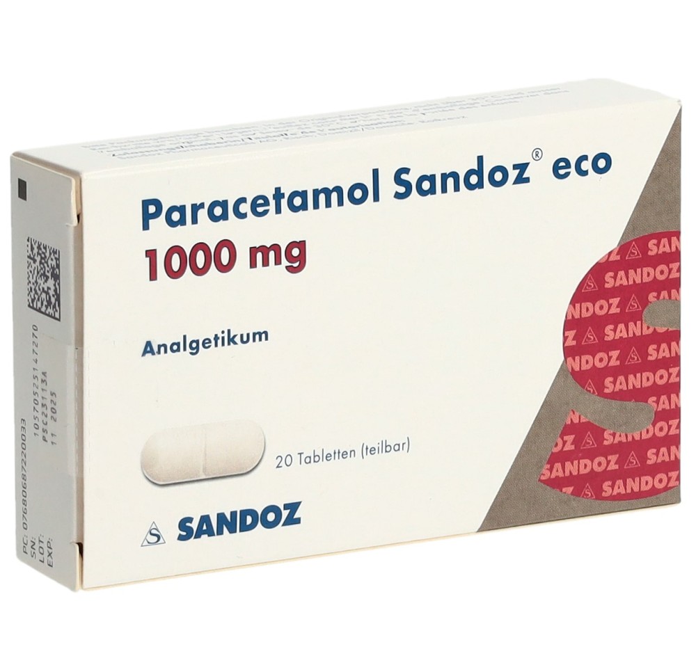 PARACETAMOL Sandoz eco cpr 1000 mg 20 pce PARACETAMOL Sandoz eco cpr 1000 mg 20 pce