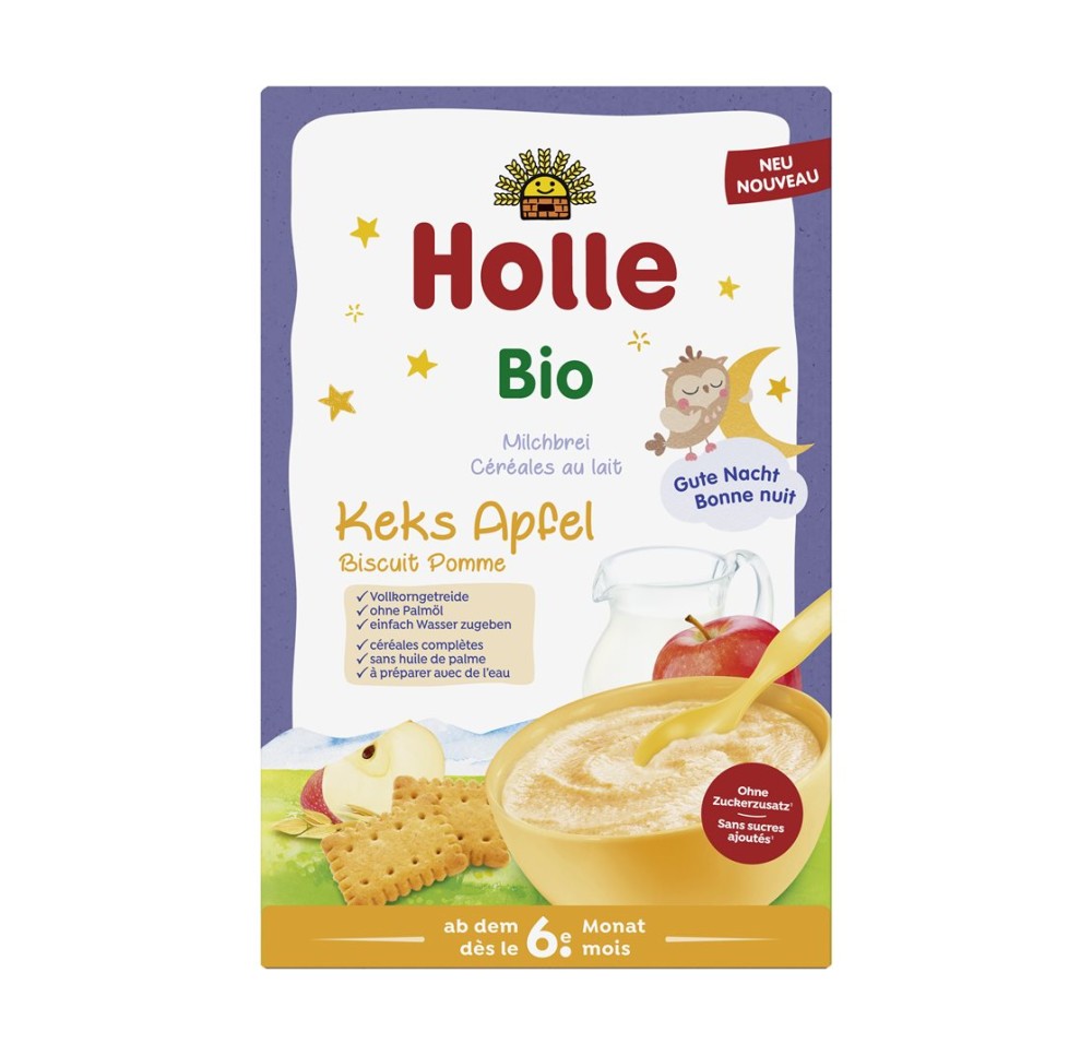 HOLLE bouillie céréa lait biscuits pomme bio 250 g HOLLE bouillie céréa lait biscuits pomme bio 250 g