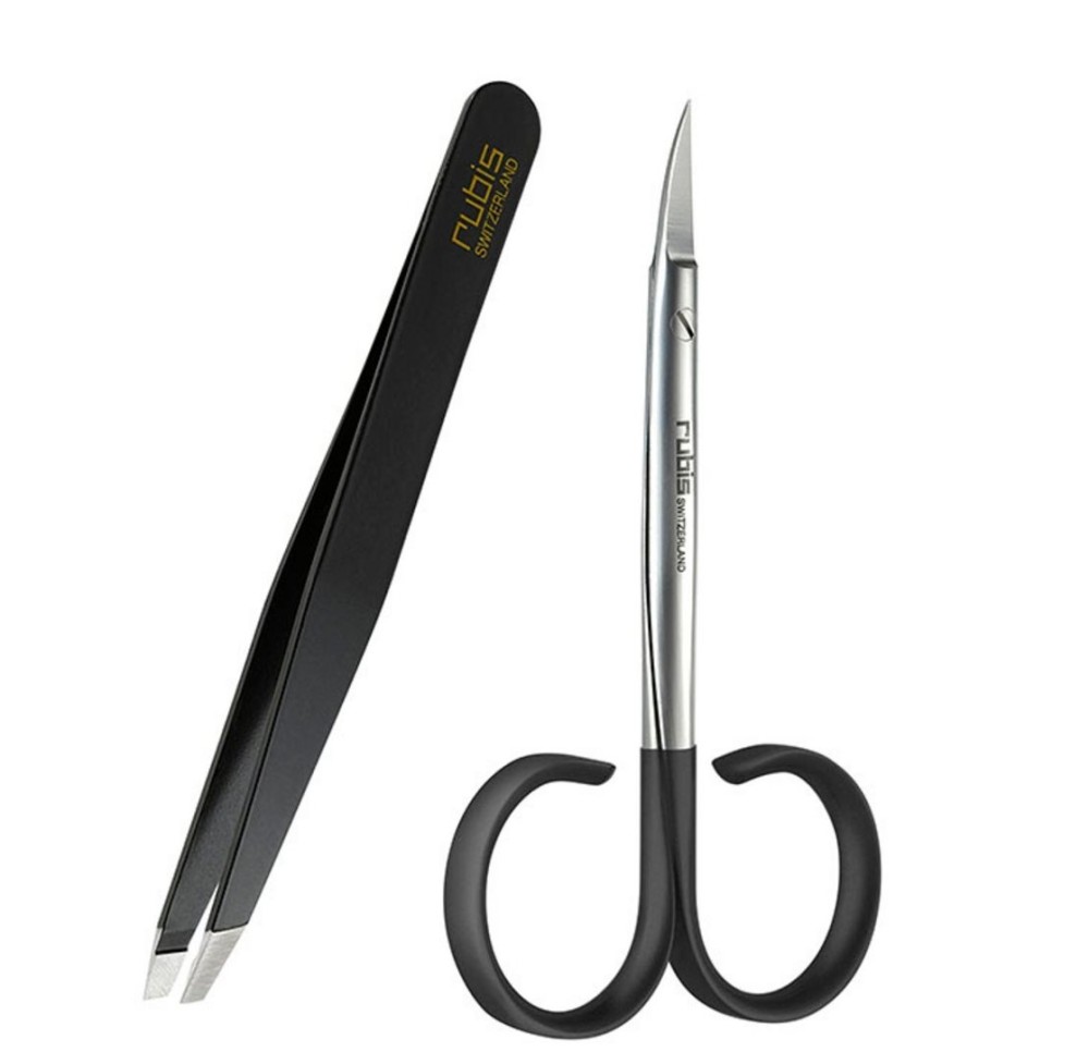 RUBIS set ciseaux pincette inox satin noir