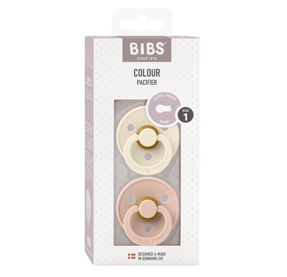 BIBS Colour Latex Round 0-6m ivory blush 2 pce