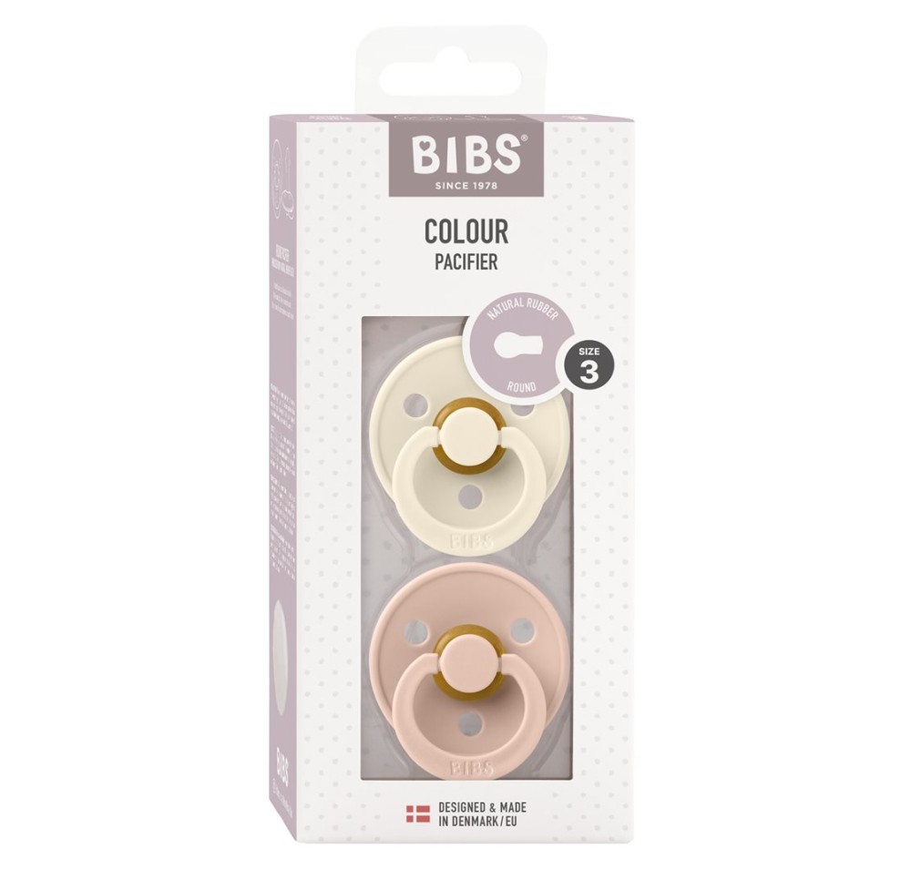 BIBS Colour Latex Round 12-18m ivory blush 2 pce