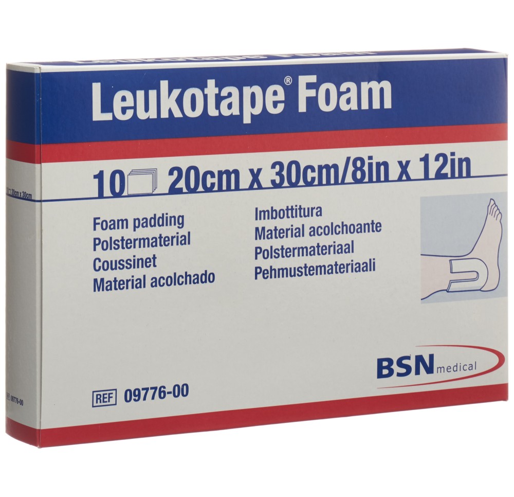 LEUKOTAPE FOAM plaque caoutch mouss 20x30cm 10 pce LEUKOTAPE FOAM plaque caoutch mouss 20x30cm 10 pce