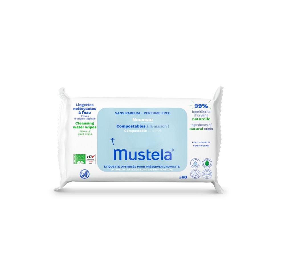 MUSTELA lingettes à l'eau compostables 60 pce MUSTELA lingettes à l'eau compostables 60 pce