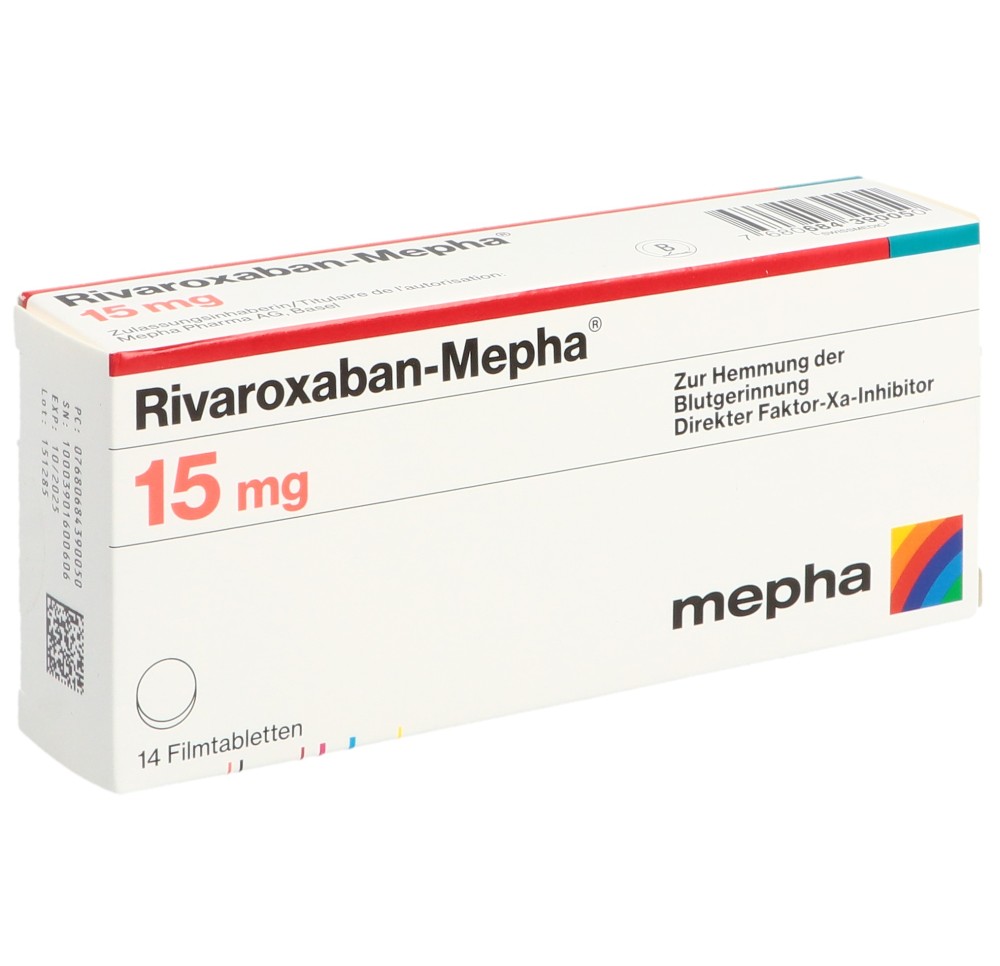 RIVAROXABAN Mepha cpr pell 15 mg 14 pce RIVAROXABAN Mepha cpr pell 15 mg 14 pce