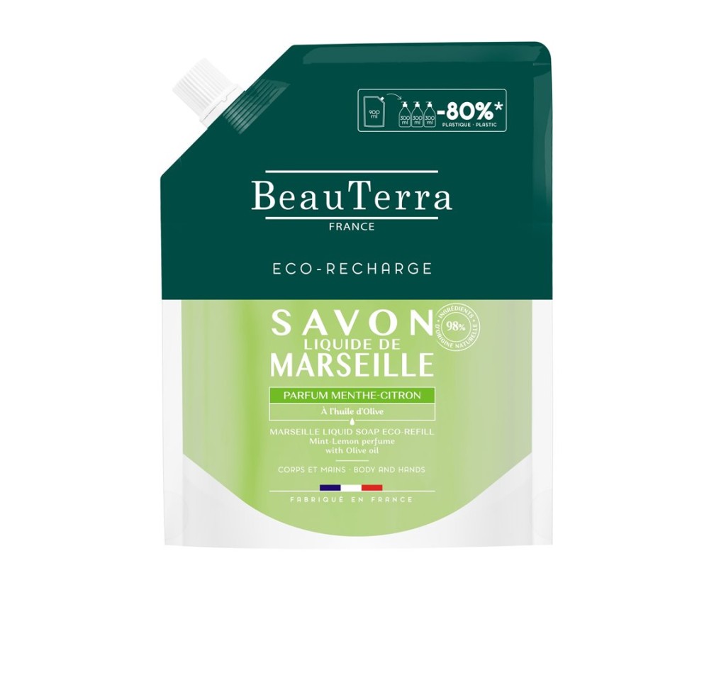 BEAUTERRA savon Marseille liq rech ment cit 900 ml