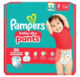 PAMPERS Baby Dry Pan Gr7 17+kg XL La éc (n) 29 pce