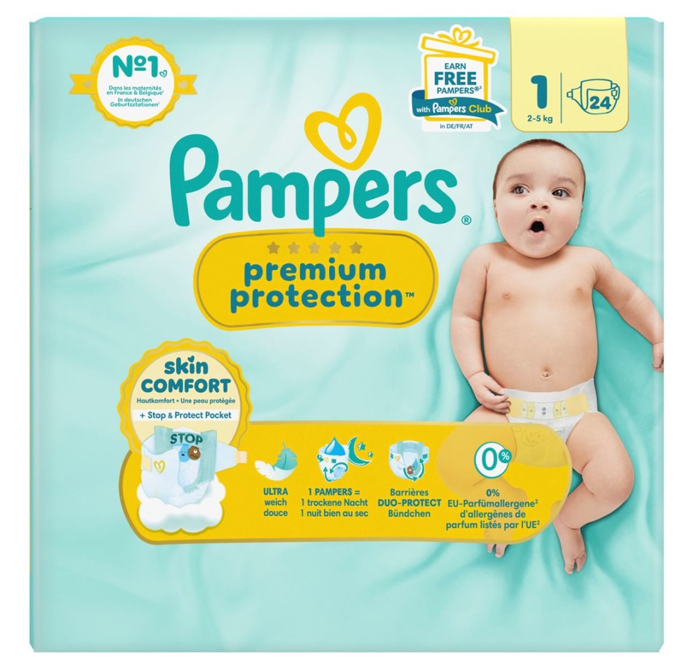 PAMPERS Prem Prot NB Gr1 2-5kg Sin Pack 24 pce
