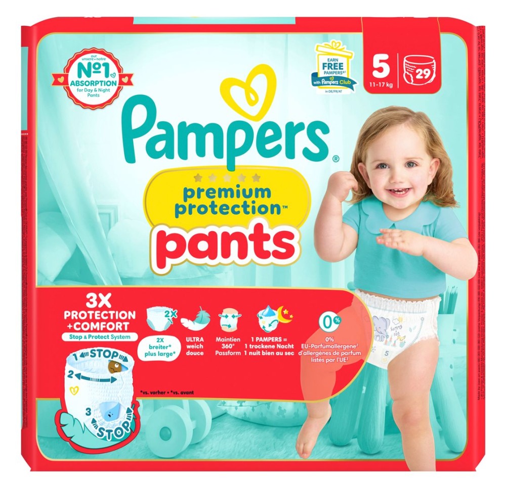 PAMPERS Prem Prot Pan Gr5 12-17kg Jun éco 29 pce