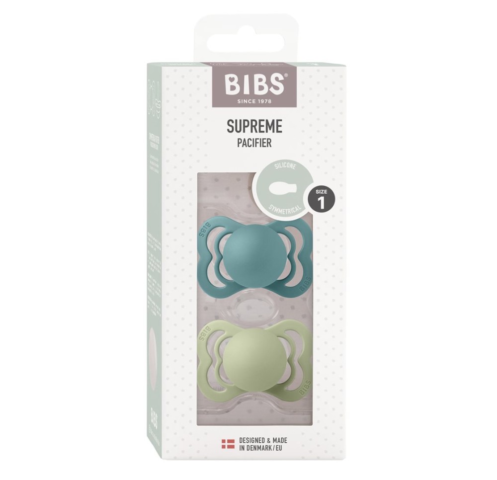 BIBS Supreme Silic Symm 0-6m isl sea sage 2 pce
