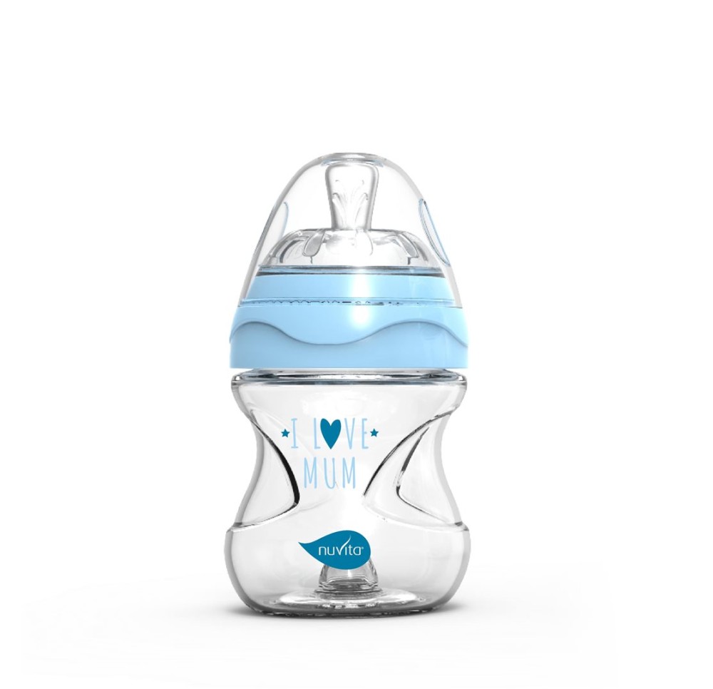 NUVITA biberon verre 140ml anti-colique bleu 0M+