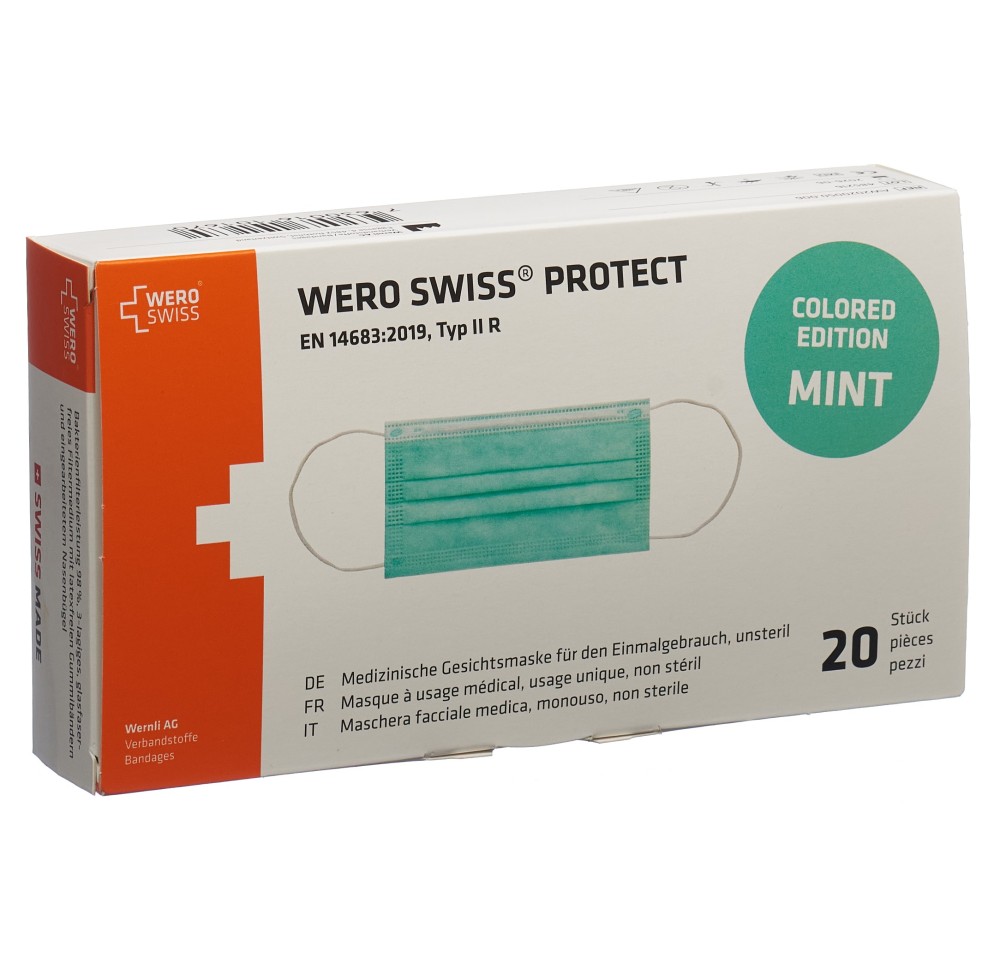 WERO SWISS protect masque type IIR menthe 20 pce