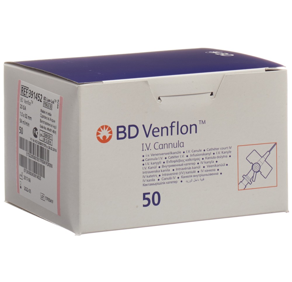 BD VENFLON 20G 1.0x32mm Luer-Lok rose 50 pce