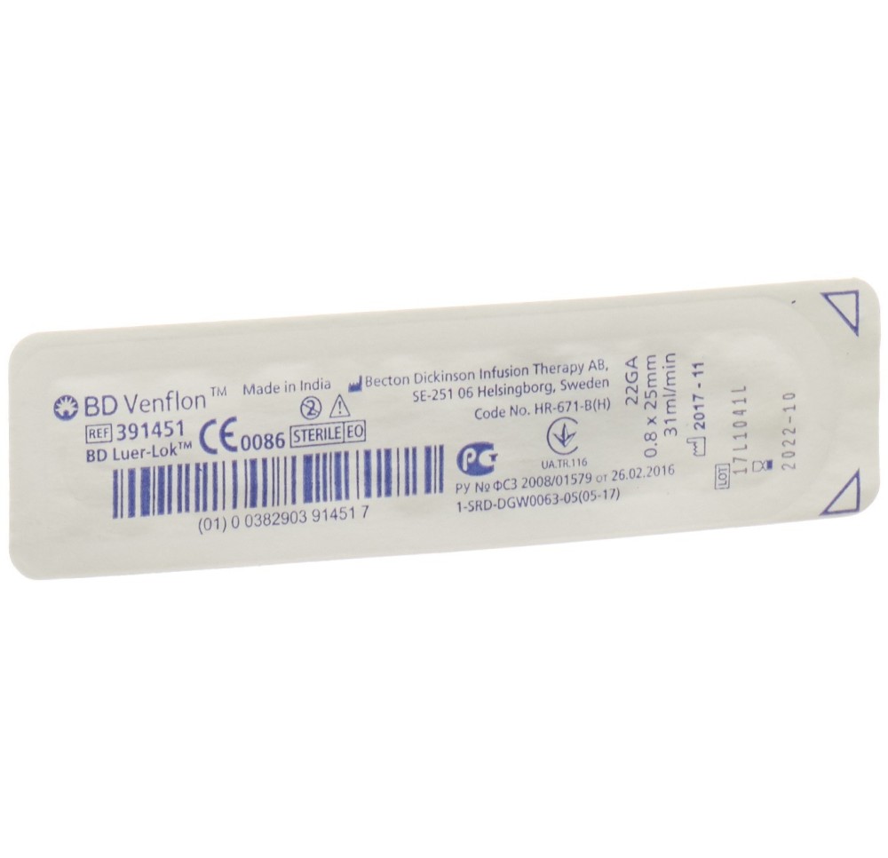 BD VENFLON 22G 0.8x25mm Luer-Lok bleu