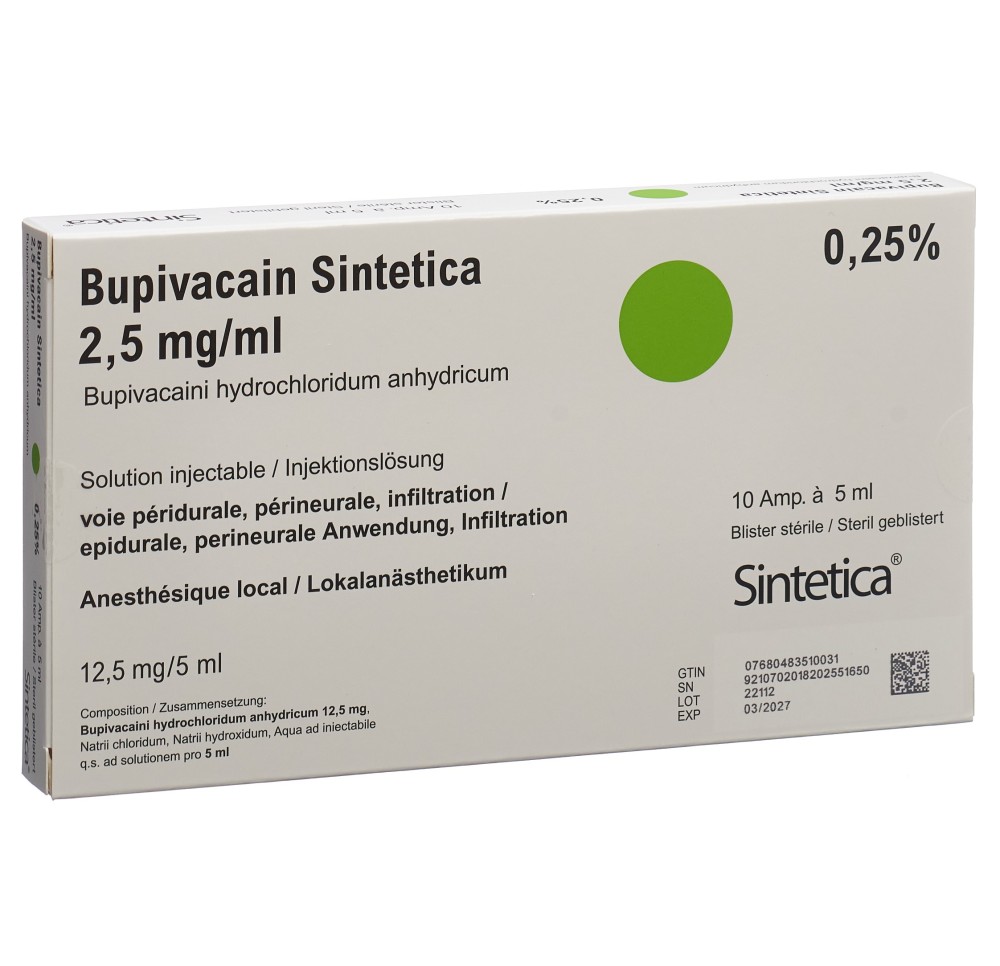 BUPIVACAIN Sintetica 12.5 mg/5ml bli sté 10 x 5 ml BUPIVACAIN Sintetica 12.5 mg/5ml bli sté 10 x 5 ml