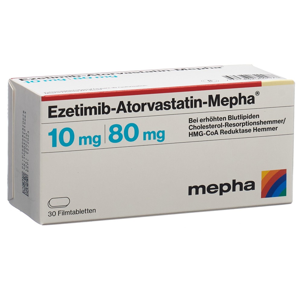 EZETIMIB Atorvast Mepha cpr pell 10mg/80mg 30 pce EZETIMIB Atorvast Mepha cpr pell 10mg/80mg 30 pce