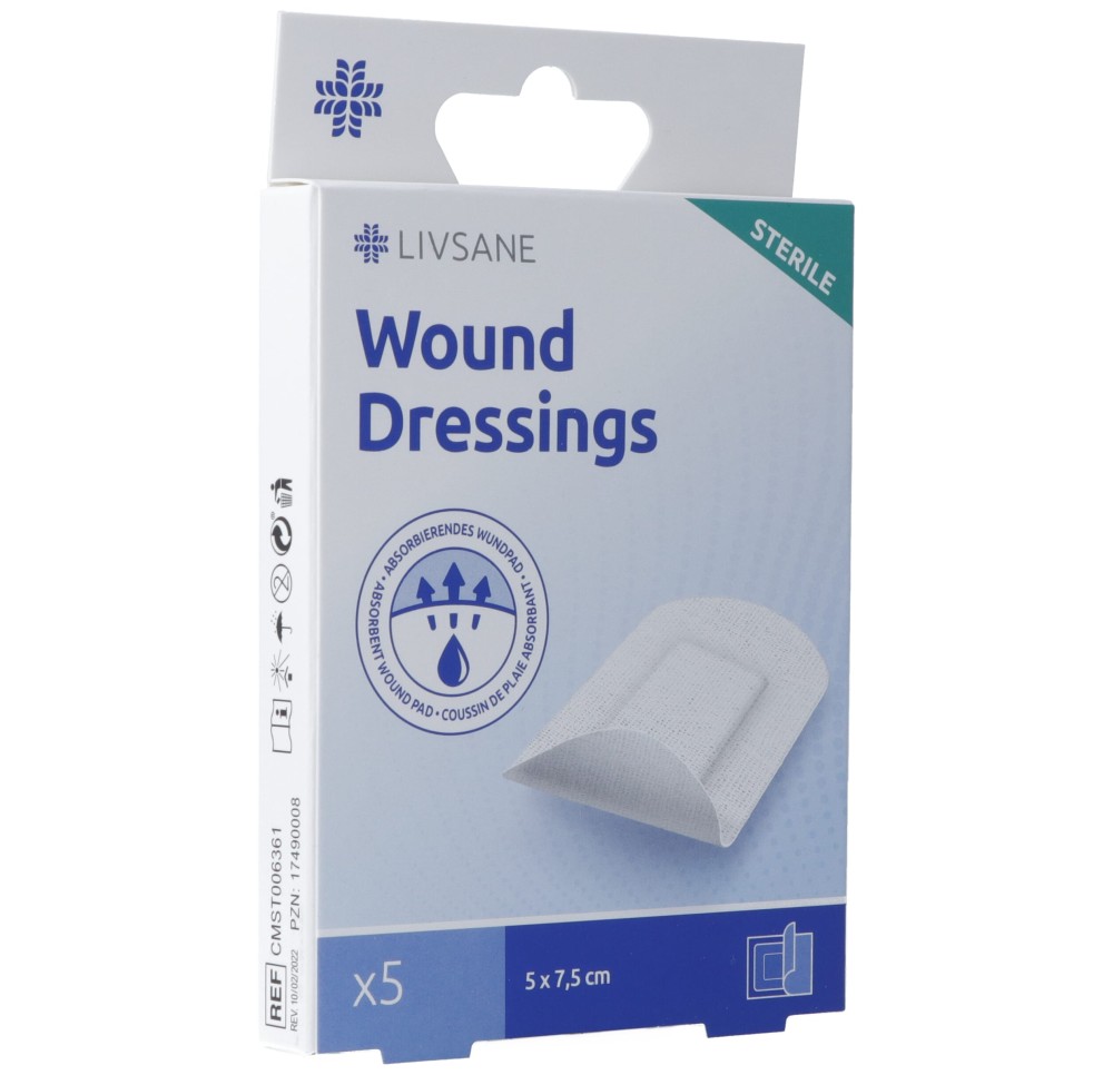 LIVSANE Sterile Wound Dressings 5x7.5cm 5 pce