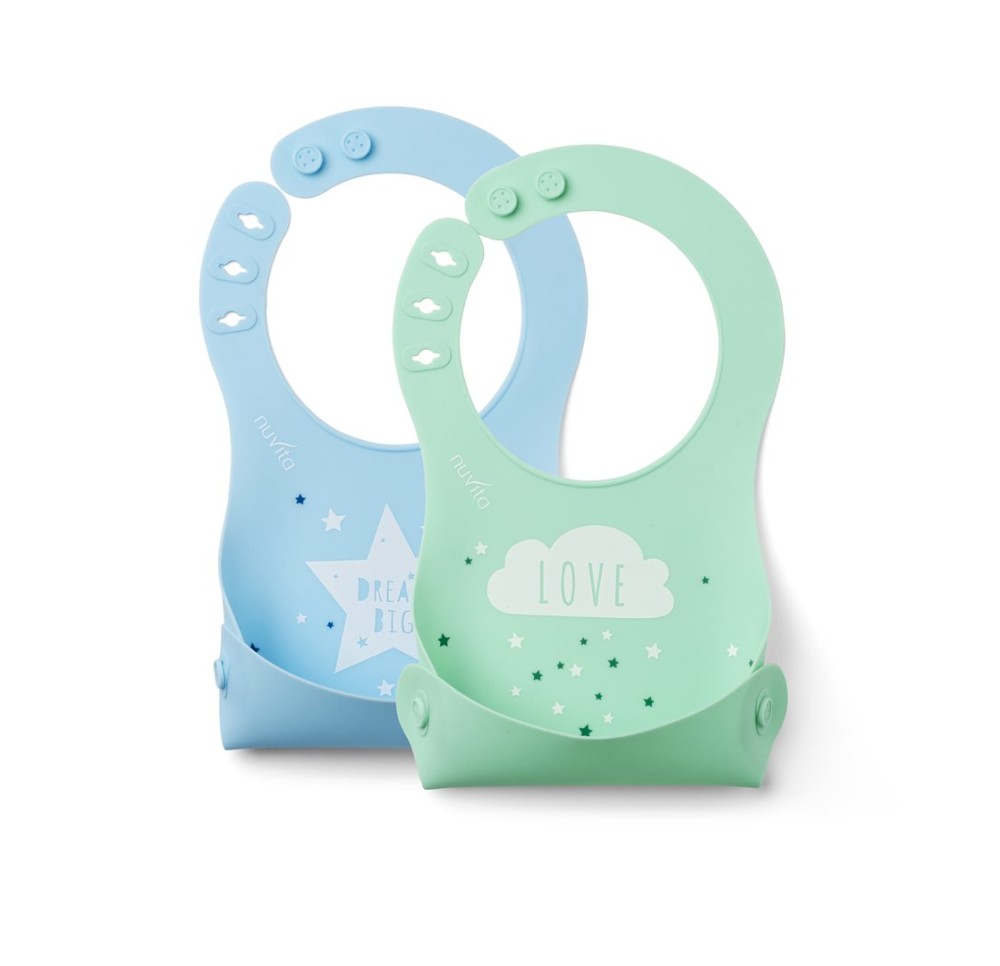 NUVITA Squashy bavoir en silicone bleu/vert 2 pce