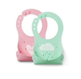 NUVITA Squashy bavoir en silicone rose/vert 2 pce