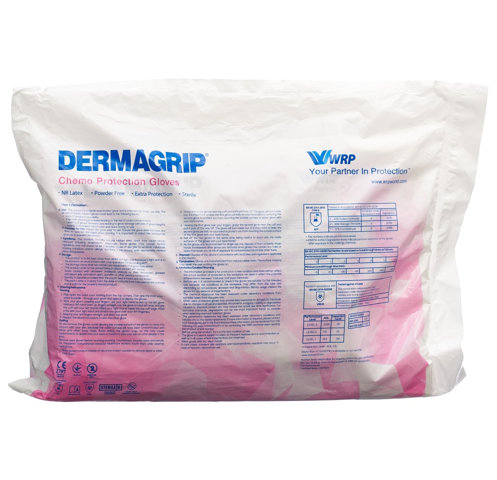 DERMAGRIP gants chimioth latex M st n pdr 10 paire
