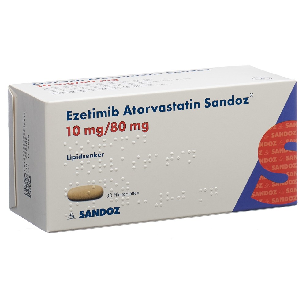 EZETIMIBE Atorvast Sandoz cpr pell 10/80mg 30 pce EZETIMIBE Atorvast Sandoz cpr pell 10/80mg 30 pce