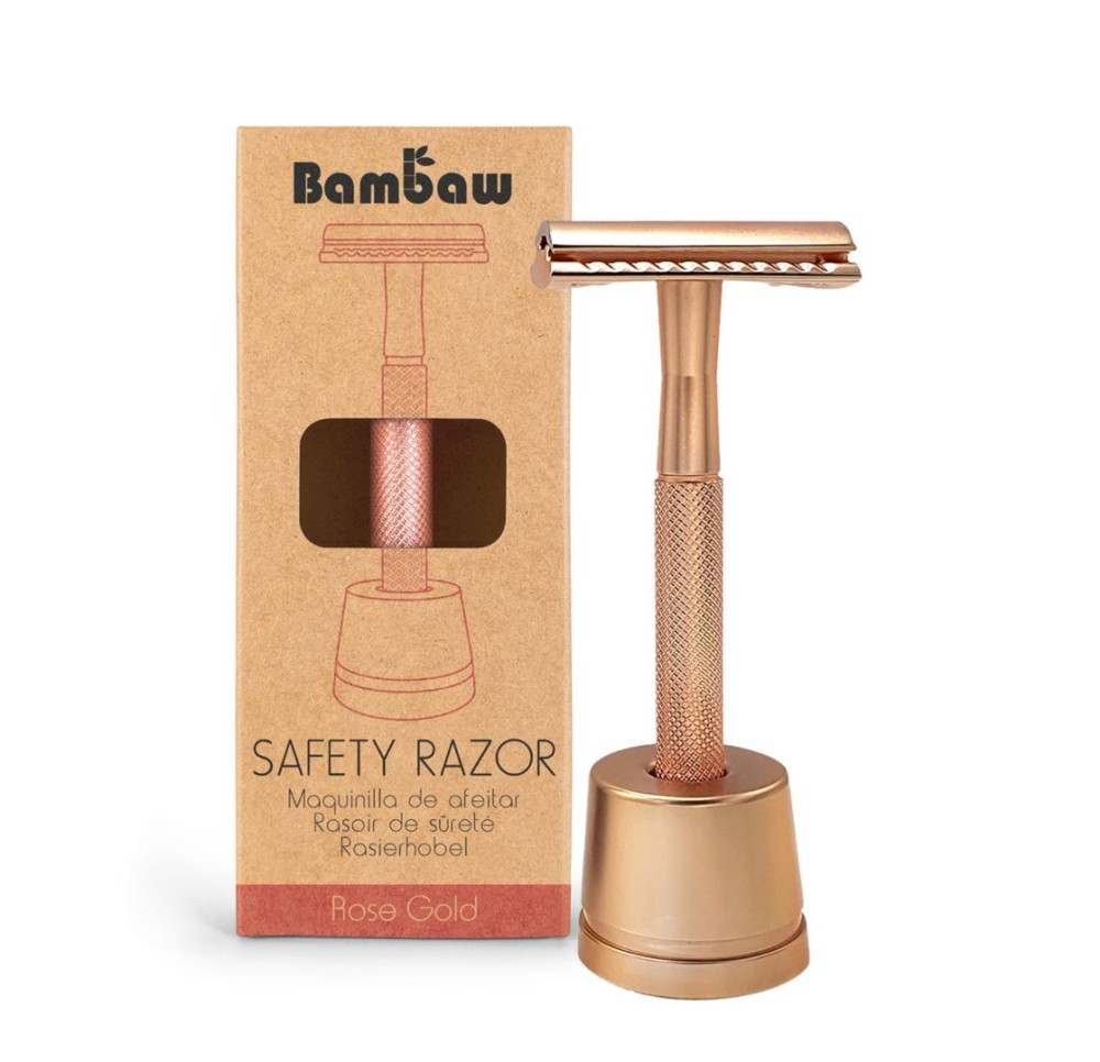BAMBAW rasoir de sécurité avec pied métal or rose
