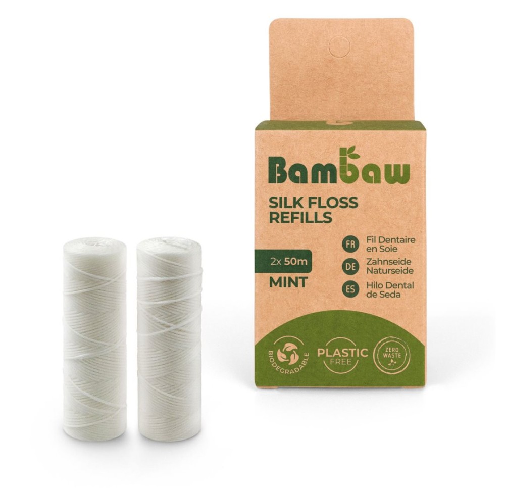 BAMBAW fil dentaire 50m en soie recharge 2 pce
