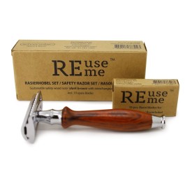 REUSEME rasoir sûreté bois brun foncé lame acier