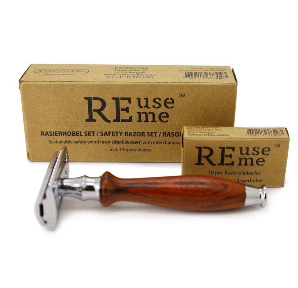 REUSEME rasoir sûreté bois brun foncé lame acier