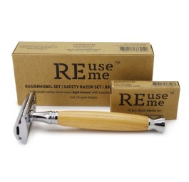 REUSEME rasoir sûreté bois brun clair lame acier
