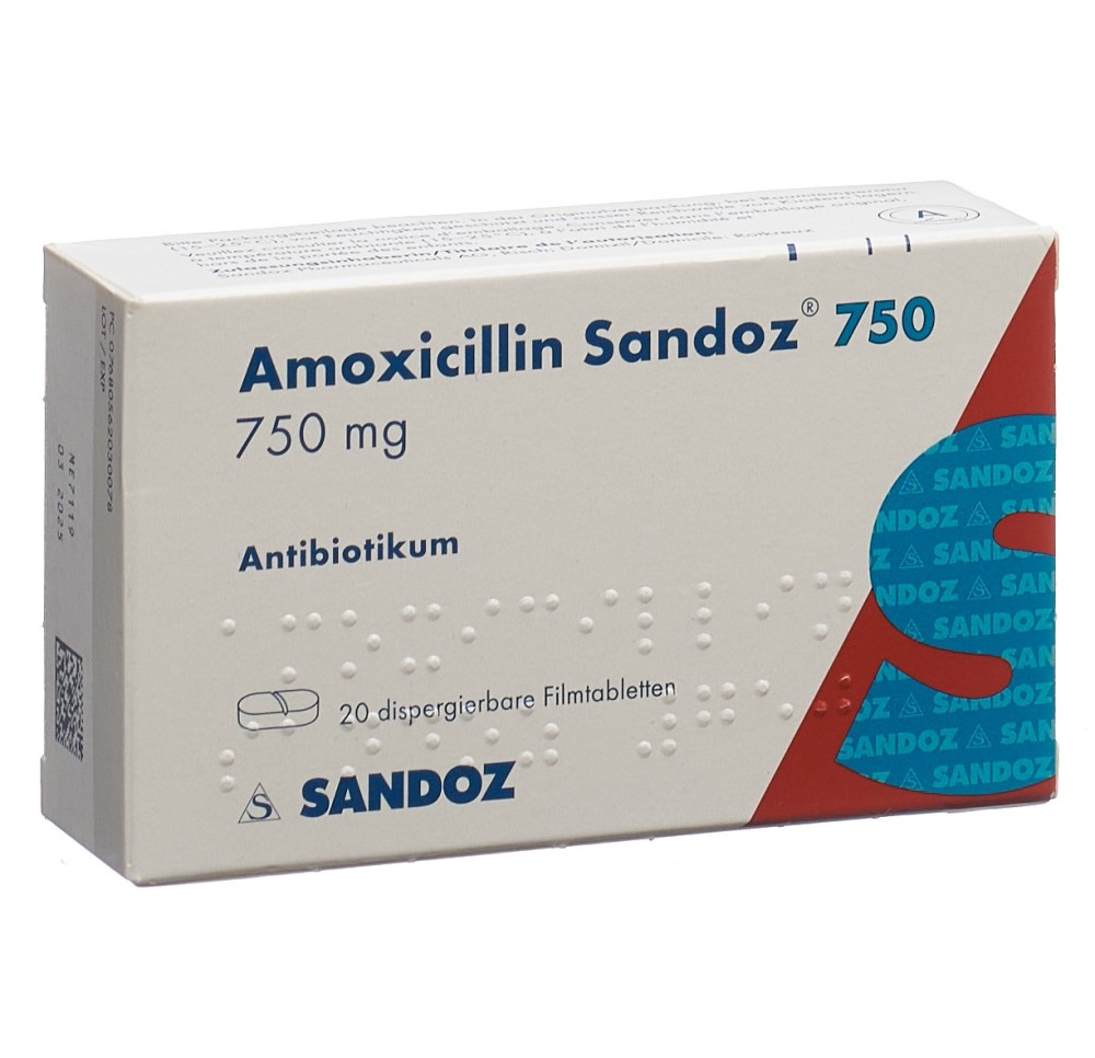 AMOXICILLINE Sandoz cpr disp 750 mg 20 pce AMOXICILLINE Sandoz cpr disp 750 mg 20 pce