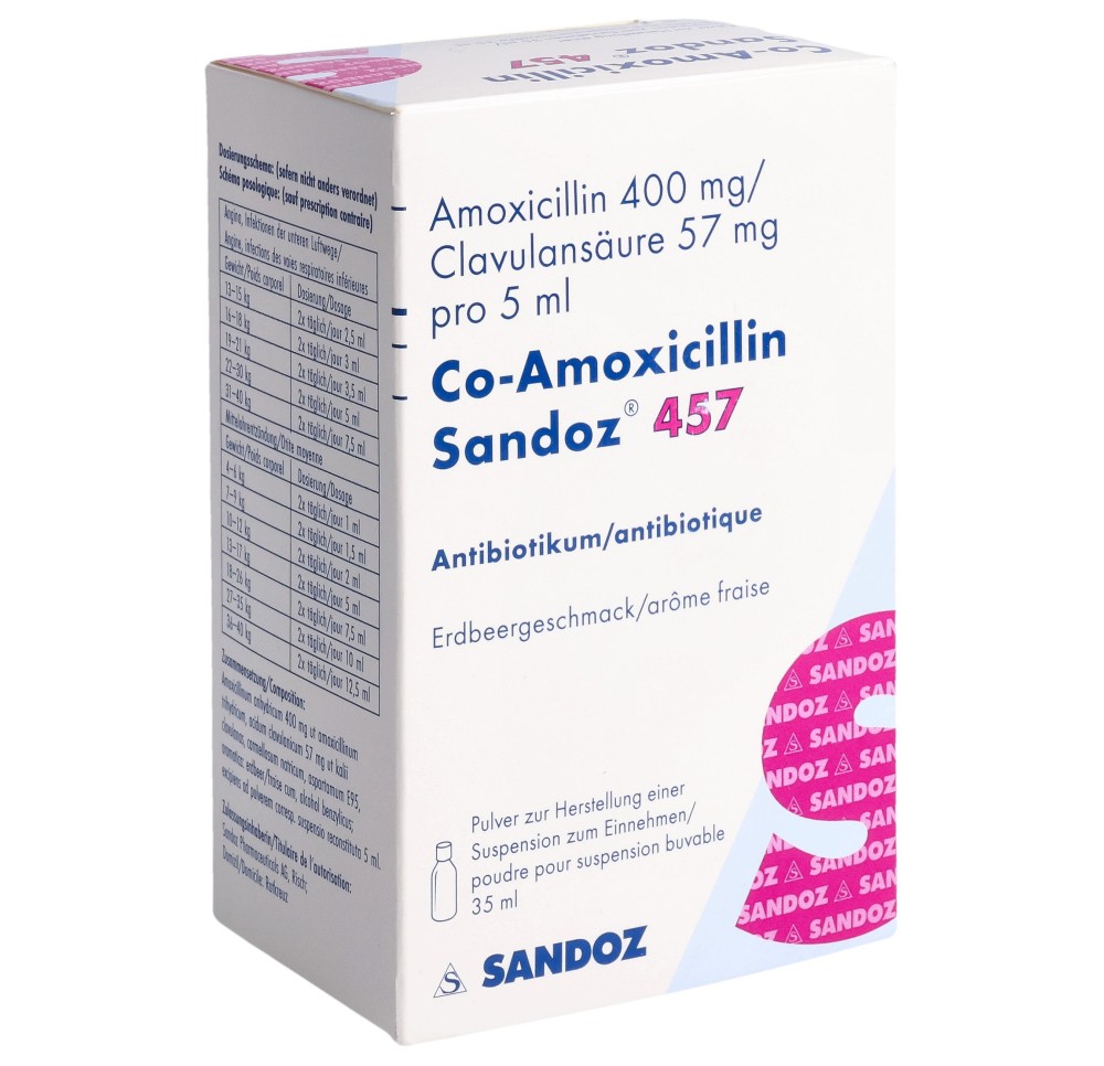 CO-AMOXICILLINE Sandoz 457 mg p susp 35 ml CO-AMOXICILLINE Sandoz 457 mg p susp 35 ml