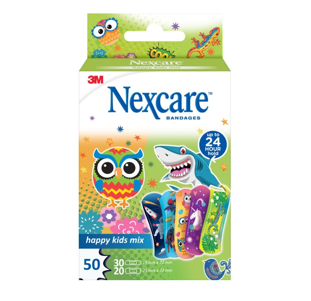 3M NEXCARE Happy Kids Mix 2 tailles 50 pce