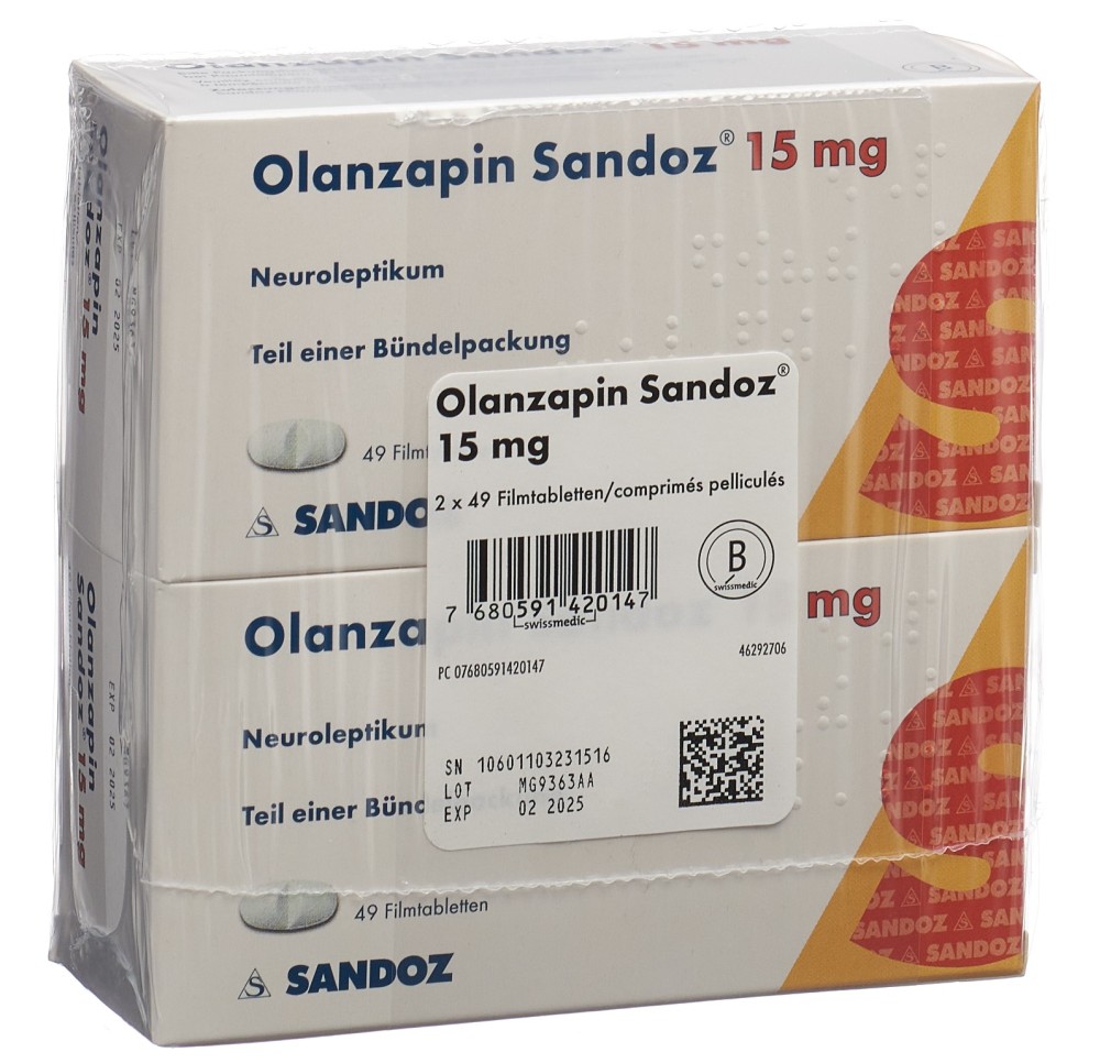 OLANZAPINE Sandoz cpr pell 15 mg 2 x 49 pce OLANZAPINE Sandoz cpr pell 15 mg 2 x 49 pce