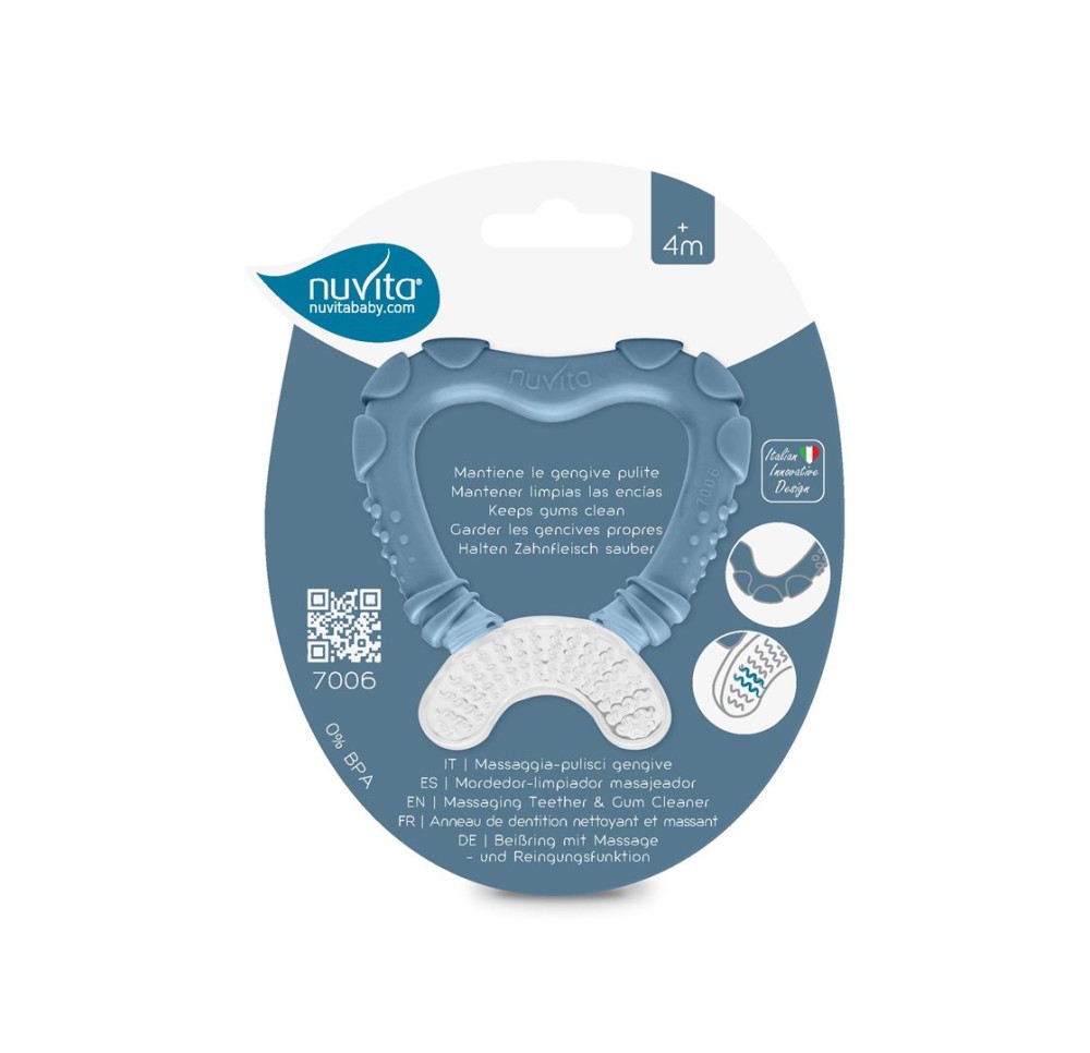 NUVITA anneau dentition nettoy genciv 4M+ bleu