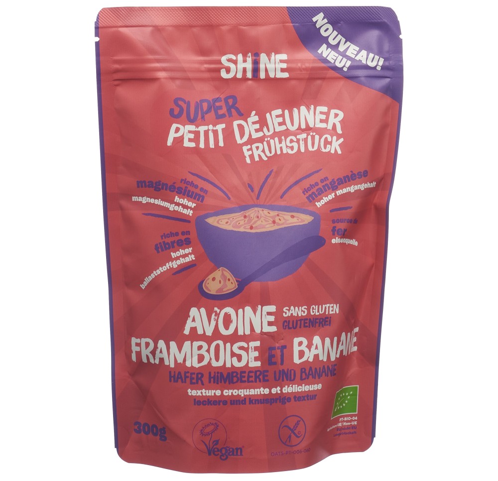 SHINE Petit Déjeuner Avoine Framb&Banane BIO 300 g SHINE Petit Déjeuner Avoine Framb&Banane BIO 300 g