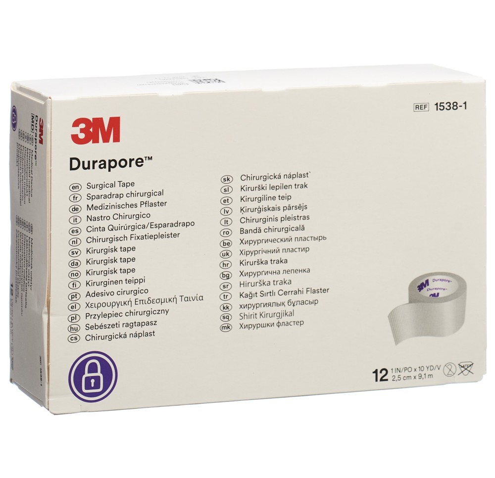 3M DURAPORE sparadrap en soie 25mmx9.14m 12 pce