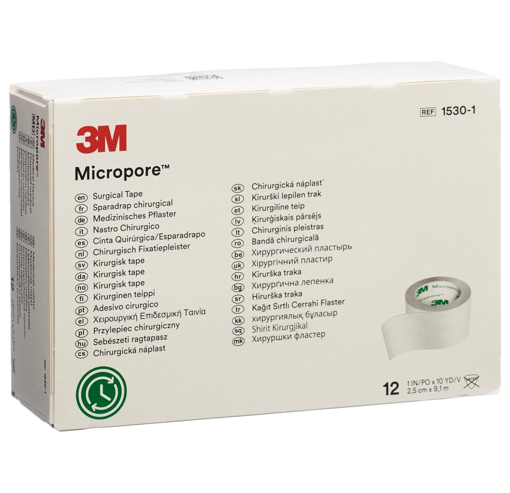3M MICROPORE sparadrap s dis 25mmx9.14m bla 12 pce
